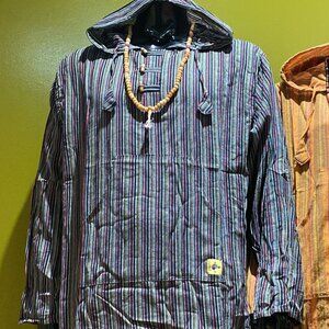 Cotton Baja Hoodie With Pocket - Stripes (Black)